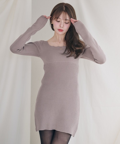 fupel(フぺル)の「2way velour ribbon mini knit onepiece / 2way ベロアリボンミニニットワンピース(ワンピース・レディース・ブラック/グレイッシュベージュ・FREE)」の12枚目の写真