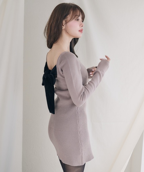fupel(フぺル)の「2way velour ribbon mini knit onepiece / 2way ベロアリボンミニニットワンピース(ワンピース・レディース・ブラック/グレイッシュベージュ・FREE)」の15枚目の写真