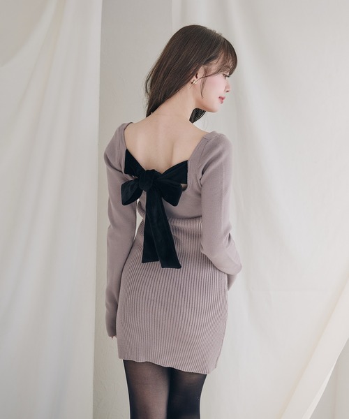 fupel(フぺル)の「2way velour ribbon mini knit onepiece / 2way ベロアリボンミニニットワンピース(ワンピース・レディース・ブラック/グレイッシュベージュ・FREE)」の13枚目の写真