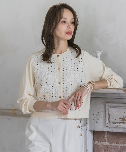 Viaggio Blu(ビアッジョブルー)の「リボンドットツイードカーディガン(カーディガン/ボレロ)」 - WEAR