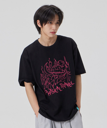[フィジカルトラベル]コットンルーズフィット半袖Tシャツ_ブラック
