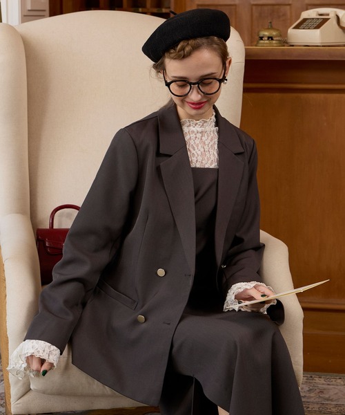 セール】【BONLECILL noir】リボンベルト付きゴールドボタンテーラード