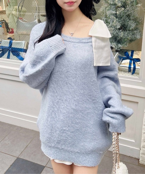 INGNI（イング）の「肩リボンワンショルシャギーチュニックニット（チュニック・レディース・アイボリー系3/チャコールグレー×ブラック/ワイン系4/ブルー系2・M）」の19枚目の写真