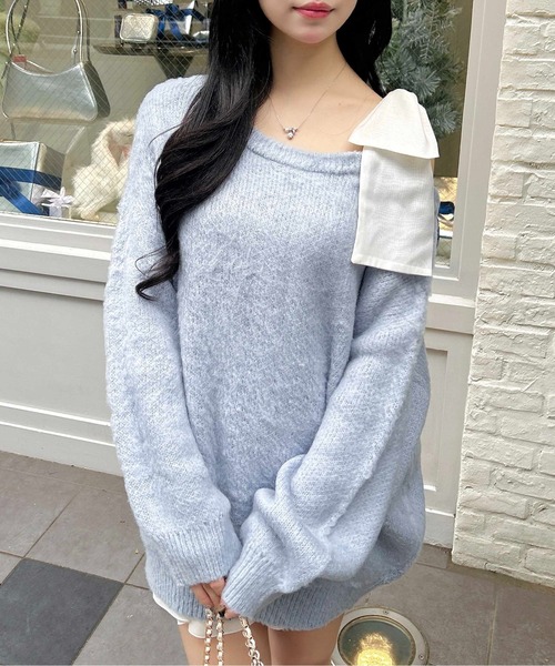 INGNI（イング）の「肩リボンワンショルシャギーチュニックニット（チュニック・レディース・アイボリー系3/チャコールグレー×ブラック/ワイン系4/ブルー系2・M）」の20枚目の写真