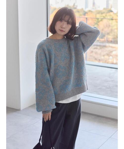 Samansa Mos2 blue（サマンサモスモスブルー）の「花柄シャギーニットプルオーバー（ニット/セーター・レディース・ブラック/オフホワイト/グレー・F）」の3枚目の写真