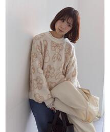 Samansa Mos2 blue（サマンサモスモスブルー）の「花柄シャギーニットプルオーバー（ニット/セーター）」