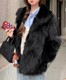 ふわふわフェイクファージャケットビッグ襟