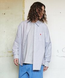 ペリカンワッペンオックスフォードストライプシャツグレー