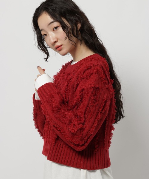 niko and...（ニコアンド）の「ケーブルフリンジニットプルオーバー（ニット/セーター・レディース・アイボリー/レッド/ネイビー・MEDIUM/LARGE）」の3枚目の写真