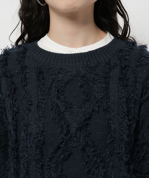 niko and...（ニコアンド）の「ケーブルフリンジニットプルオーバー（ニット/セーター・レディース・アイボリー/レッド/ネイビー・MEDIUM/LARGE）」の7枚目の写真