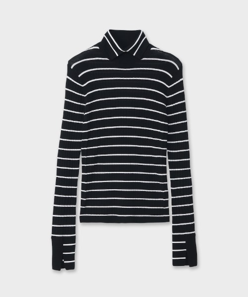 CINOH(チノ)の「BORDER TURTLE NECK TIGHT KNIT(ニット/セーター・レディース・ブラック・36/38)」の2枚目の写真