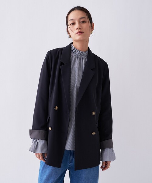 cloenc（クロエンス）の「【防花粉／セットアップ／オケージョン】ダブルテーラードジャケット（テーラードジャケット・レディース・ネイビー/キャメル/グレー・01/02/03）」の2枚目の写真