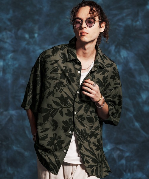 Jih Nunc（ジーヌンク）の「mhs2494-ワントーンフラワープリントシャツ(JIH-R1164)（シャツ/ブラウス・メンズ・ホワイト/カーキ/グレー・L/M/S）」の3枚目の写真