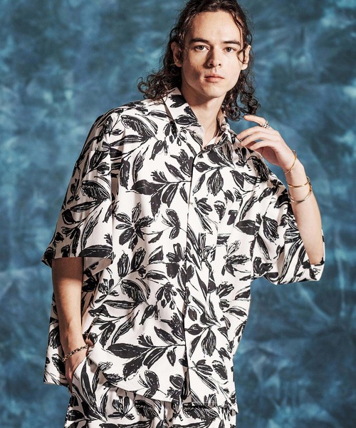 Jih Nunc（ジーヌンク）の「mhs2494-ワントーンフラワープリントシャツ(JIH-R1164)（シャツ/ブラウス・メンズ・ホワイト/カーキ/グレー・L/M/S）」の9枚目の写真