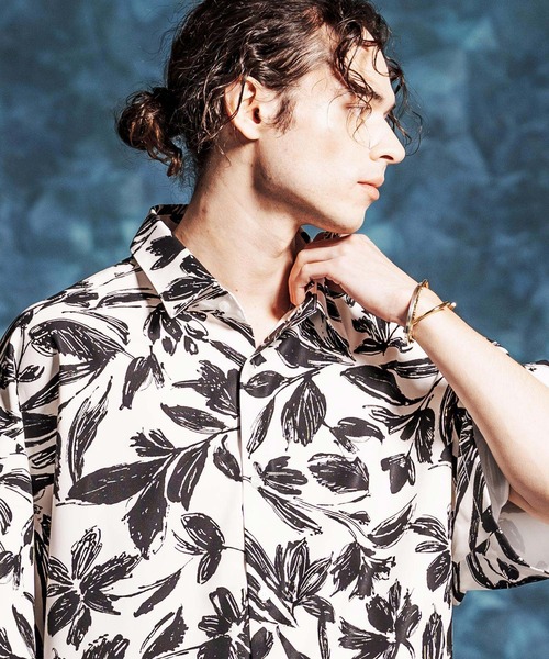 Jih Nunc（ジーヌンク）の「mhs2494-ワントーンフラワープリントシャツ(JIH-R1164)（シャツ/ブラウス・メンズ・ホワイト/カーキ/グレー・L/M/S）」の11枚目の写真