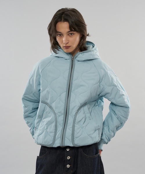 セール】【 3color/ 3size 】2WAY DRAW CODE QUILTING FAKE FUR HOOD