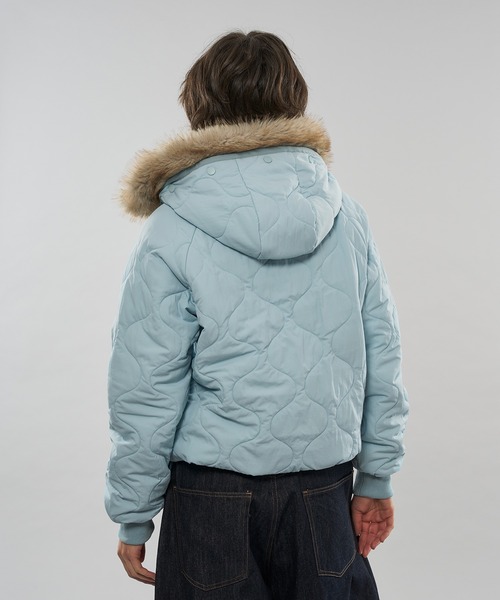 3color/ 3size 】2WAY DRAW CODE QUILTING FAKE FUR HOOD JACKET