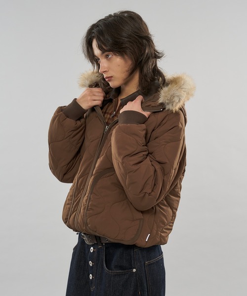 セール】【 3color/ 3size 】2WAY DRAW CODE QUILTING FAKE FUR HOOD