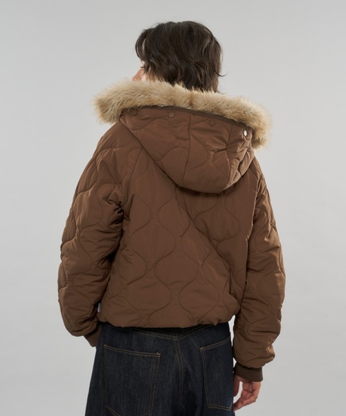 セール】【 3color/ 3size 】2WAY DRAW CODE QUILTING FAKE FUR HOOD