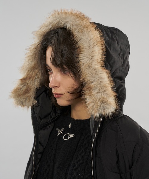 WISH FOR EVER（ウィッシュフォーエバー）の「【 3color/ 3size 】2WAY DRAW CODE QUILTING FAKE FUR HOOD JACKET（ブルゾン・メンズ・ブラック/カーキ/ライトブルー・MEDIUM/SMALL/LARGE）」の20枚目の写真