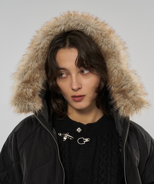 WISH FOR EVER（ウィッシュフォーエバー）の「【 3color/ 3size 】2WAY DRAW CODE QUILTING FAKE FUR HOOD JACKET（ブルゾン・メンズ・ブラック/カーキ/ライトブルー・MEDIUM/SMALL/LARGE）」の21枚目の写真