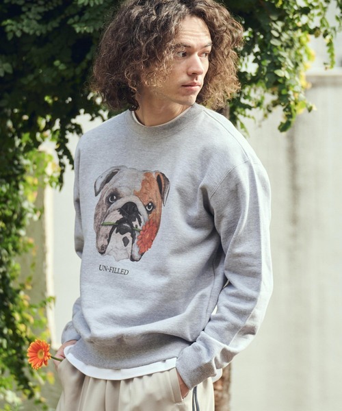 UN-FILLED(アンフィルド)の「msw1837- REAL GERBERA DOG CN SWEAT スウェット(ブルドッグ)(SDUF-2602BD)(スウェット・メンズ・グレー/ホワイト・XL/L/M)」の2枚目の写真