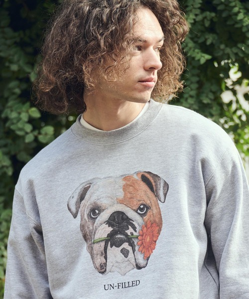 UN-FILLED(アンフィルド)の「msw1837- REAL GERBERA DOG CN SWEAT スウェット(ブルドッグ)(SDUF-2602BD)(スウェット・メンズ・グレー/ホワイト・XL/L/M)」の4枚目の写真