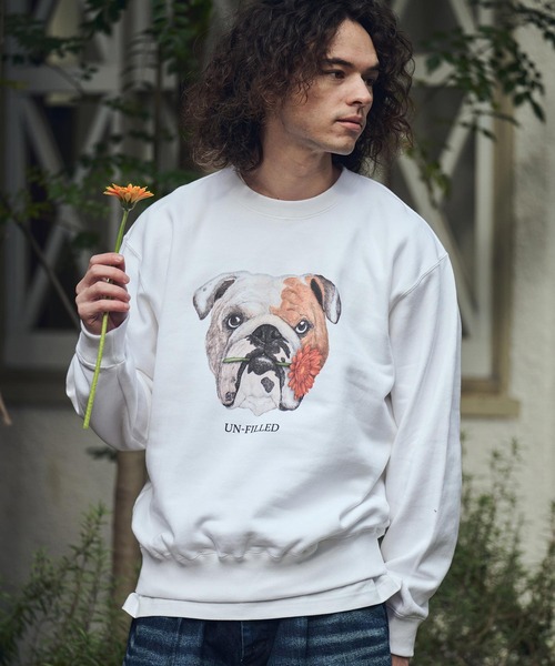 UN-FILLED(アンフィルド)の「msw1837- REAL GERBERA DOG CN SWEAT スウェット(ブルドッグ)(SDUF-2602BD)(スウェット・メンズ・グレー/ホワイト・XL/L/M)」の9枚目の写真