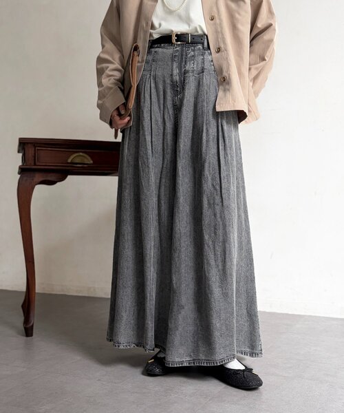 Chez toi（シェトワ）の「パウダー加工ワイドデニム（その他パンツ・レディース・グレー/サックスブルー/インディゴブルー・FREE）」の2枚目の写真