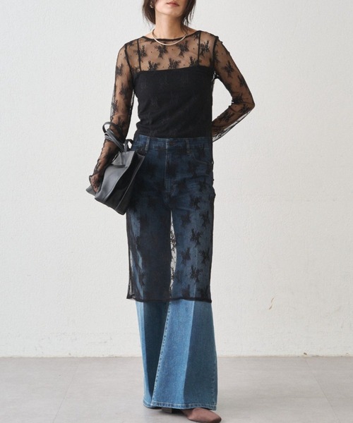 LOUNGEDRESS(ラウンジドレス)の「カットレースチュニック(チュニック・レディース・ブラック/オフホワイト・FREE)」の2枚目の写真