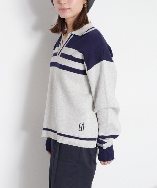 cepo(セポ)の「〈セットアップ対応〉スウェットライクニットポロ(ニット/セーター・レディース・ホワイト系/ネイビー系・M)」の2枚目の写真
