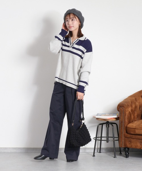 cepo(セポ)の「〈セットアップ対応〉スウェットライクニットポロ(ニット/セーター・レディース・ホワイト系/ネイビー系・M)」の3枚目の写真