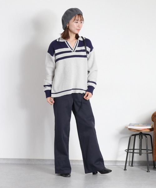 cepo(セポ)の「〈セットアップ対応〉スウェットライクニットポロ(ニット/セーター・レディース・ホワイト系/ネイビー系・M)」の7枚目の写真