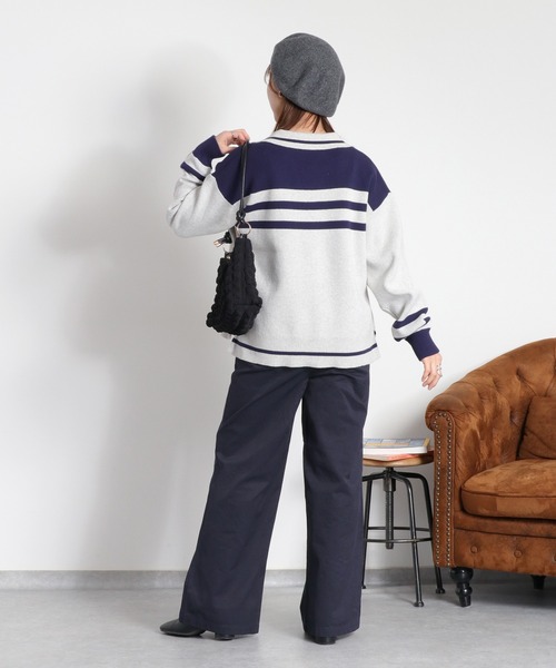 cepo(セポ)の「〈セットアップ対応〉スウェットライクニットポロ(ニット/セーター・レディース・ホワイト系/ネイビー系・M)」の5枚目の写真