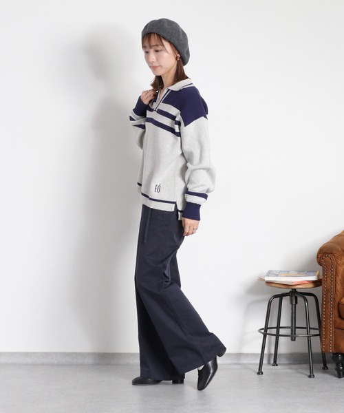 cepo(セポ)の「〈セットアップ対応〉スウェットライクニットポロ(ニット/セーター・レディース・ホワイト系/ネイビー系・M)」の4枚目の写真