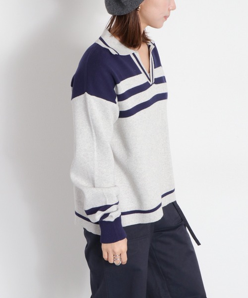 cepo(セポ)の「〈セットアップ対応〉スウェットライクニットポロ(ニット/セーター・レディース・ホワイト系/ネイビー系・M)」の12枚目の写真