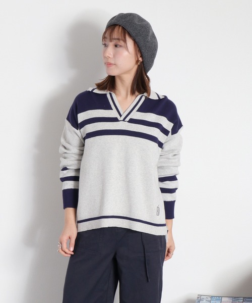 cepo(セポ)の「〈セットアップ対応〉スウェットライクニットポロ(ニット/セーター・レディース・ホワイト系/ネイビー系・M)」の8枚目の写真