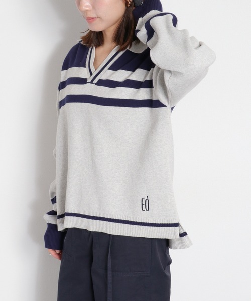 cepo(セポ)の「〈セットアップ対応〉スウェットライクニットポロ(ニット/セーター・レディース・ホワイト系/ネイビー系・M)」の9枚目の写真