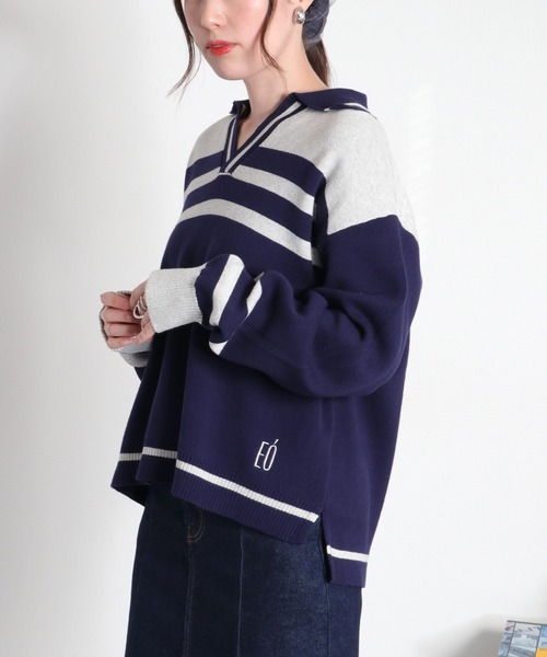 cepo(セポ)の「〈セットアップ対応〉スウェットライクニットポロ(ニット/セーター・レディース・ホワイト系/ネイビー系・M)」の22枚目の写真