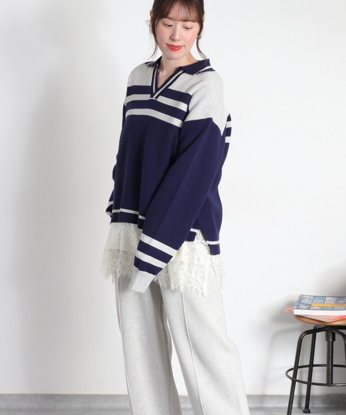 cepo(セポ)の「〈セットアップ対応〉スウェットライクニットポロ(ニット/セーター・レディース・ホワイト系/ネイビー系・M)」の19枚目の写真