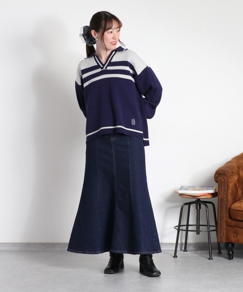 cepo(セポ)の「〈セットアップ対応〉スウェットライクニットポロ(ニット/セーター・レディース・ホワイト系/ネイビー系・M)」の13枚目の写真