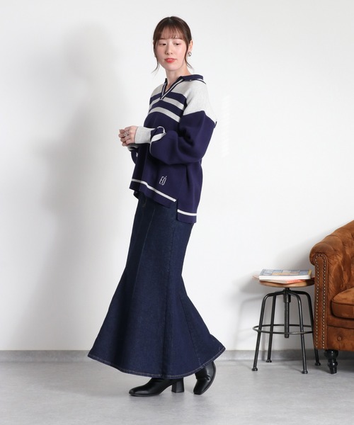 cepo(セポ)の「〈セットアップ対応〉スウェットライクニットポロ(ニット/セーター・レディース・ホワイト系/ネイビー系・M)」の14枚目の写真