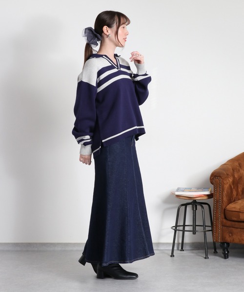 cepo(セポ)の「〈セットアップ対応〉スウェットライクニットポロ(ニット/セーター・レディース・ホワイト系/ネイビー系・M)」の16枚目の写真