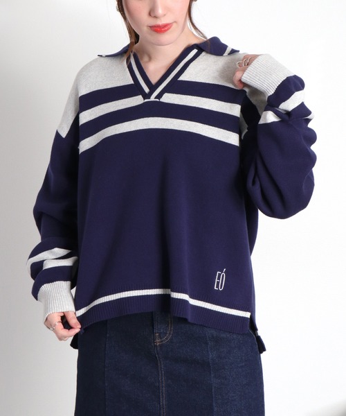cepo(セポ)の「〈セットアップ対応〉スウェットライクニットポロ(ニット/セーター・レディース・ホワイト系/ネイビー系・M)」の21枚目の写真