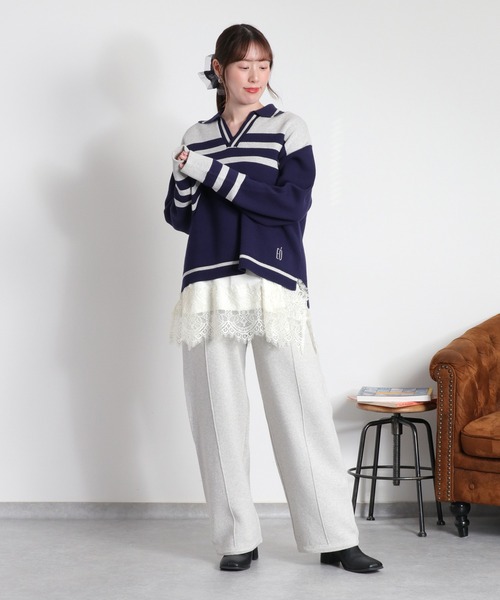 cepo(セポ)の「〈セットアップ対応〉スウェットライクニットポロ(ニット/セーター・レディース・ホワイト系/ネイビー系・M)」の17枚目の写真