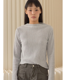 Velvet Crinkle Rib Long Sleeve Top_Gray