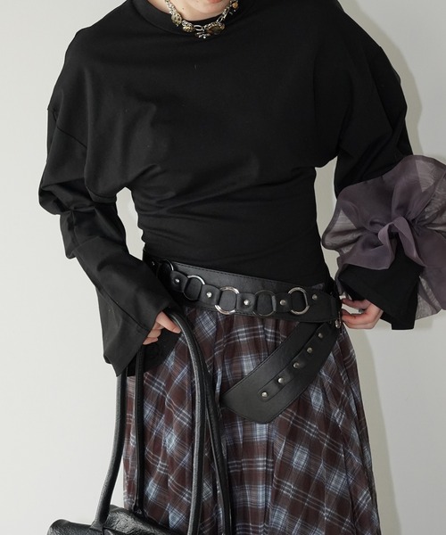 chuclla(チュクラ)の「ウエストシェイプ ワイドスリーブトップス chw26s060(Tシャツ/カットソー・レディース・ホワイト/ブラック・FREE)」の1枚目の写真