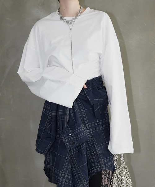 chuclla(チュクラ)の「ウエストシェイプ ワイドスリーブトップス chw26s060(Tシャツ/カットソー・レディース・ホワイト/ブラック・FREE)」の3枚目の写真