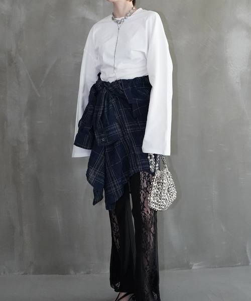 chuclla(チュクラ)の「ウエストシェイプ ワイドスリーブトップス chw26s060(Tシャツ/カットソー・レディース・ホワイト/ブラック・FREE)」の4枚目の写真