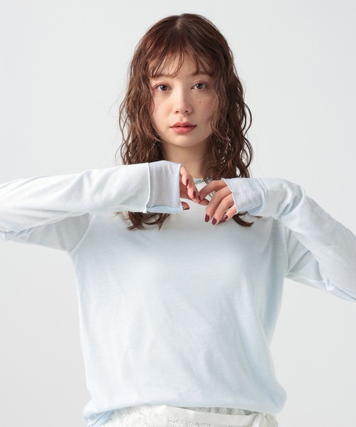 BAYFLOW（ベイフロー）の「[リバーシブル仕様]シアーレイヤードロングスリーブ（Tシャツ/カットソー・レディース・ピンク/グレー/オフホワイト・FREE）」の5枚目の写真